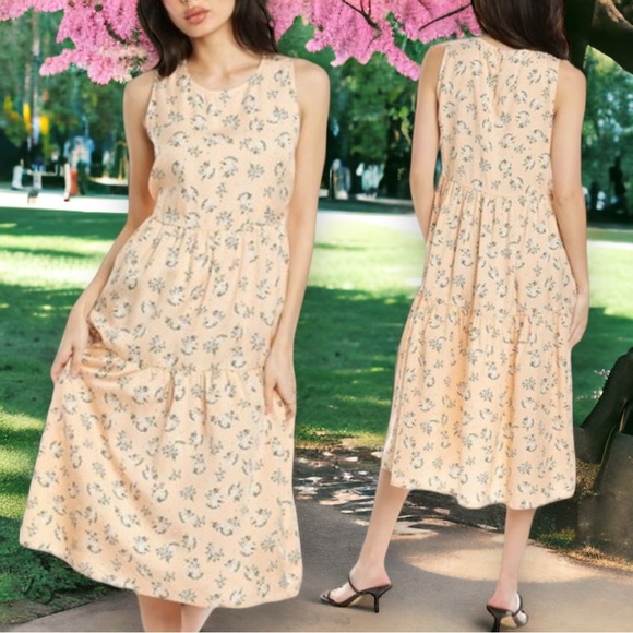 NWT BADGLEY MISCHKA STUDIO Floral Mango Peach Sleeveless Maxi Sun Dress Small - Picture 2 of 6